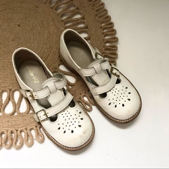 Vintage white leather Mary Jane double buckle shoes - Picture 1 of 10